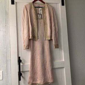 St. John pink and gold dress with jacket